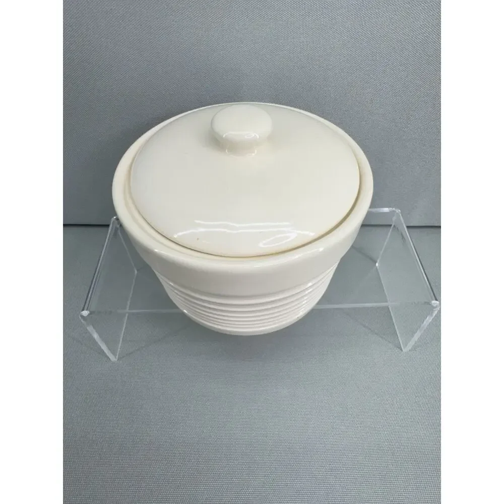 Kohls White Ceramic Salt Cellar Canister Storage Jar w/ Lid Ribbed Kitchen